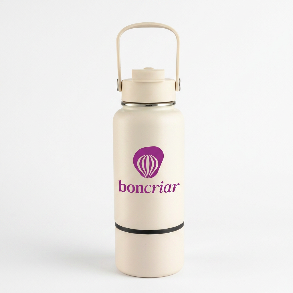 Garrafa térmica bege com alça